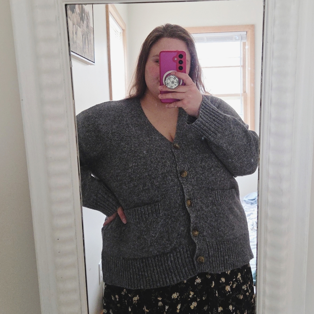 Ella Moss Grey Button-Up Cardigan